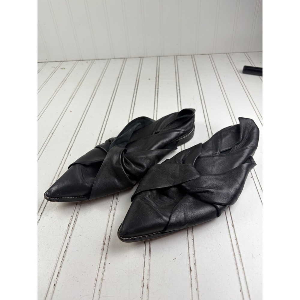 AllSaints Vintage Y2K Black Leather Bow Pointed Toe Mules Women's Size 8 - Picture 2 of 8